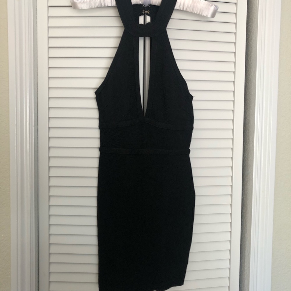 bebe Black Halter Deep V Cutout Mini Dress